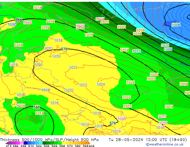 Thck 500-1000hPa ECMWF Tu 28.05.2024 12 UTC