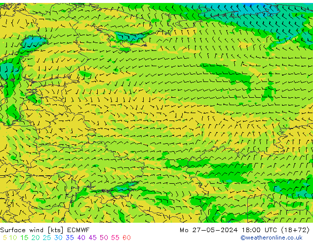 Rüzgar 10 m ECMWF Pzt 27.05.2024 18 UTC