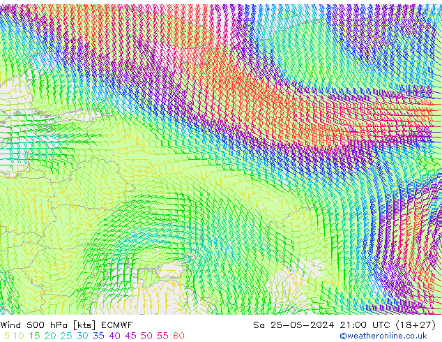 Viento 500 hPa ECMWF sáb 25.05.2024 21 UTC