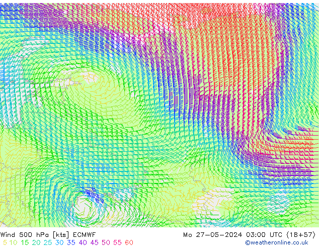 wiatr 500 hPa ECMWF pon. 27.05.2024 03 UTC