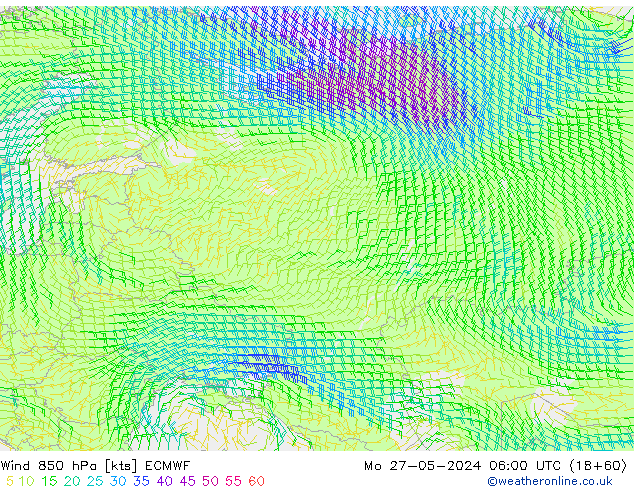 ветер 850 гПа ECMWF пн 27.05.2024 06 UTC