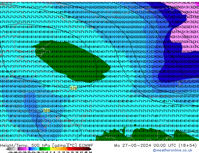 Z500/Rain (+SLP)/Z850 ECMWF Mo 27.05.2024 00 UTC