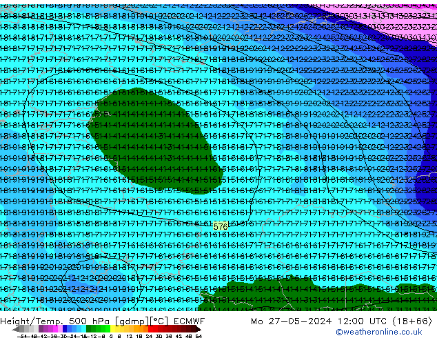 Geop./Temp. 500 hPa ECMWF lun 27.05.2024 12 UTC