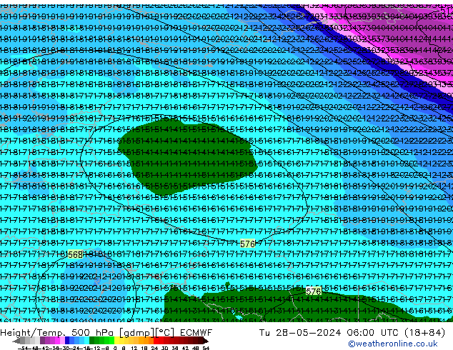 Height/Temp. 500 hPa ECMWF Tu 28.05.2024 06 UTC