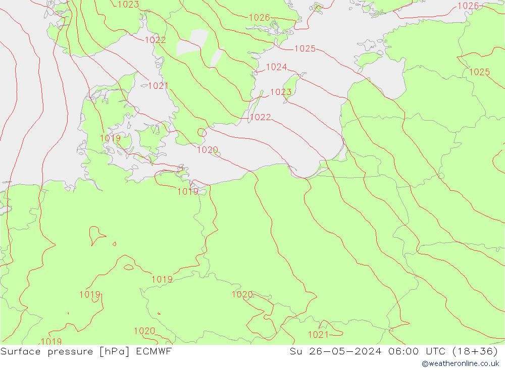 Presión superficial ECMWF dom 26.05.2024 06 UTC