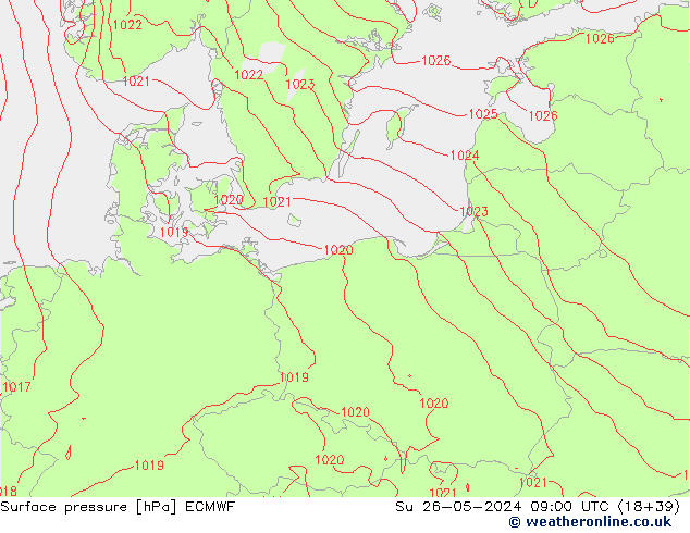 Luchtdruk (Grond) ECMWF zo 26.05.2024 09 UTC