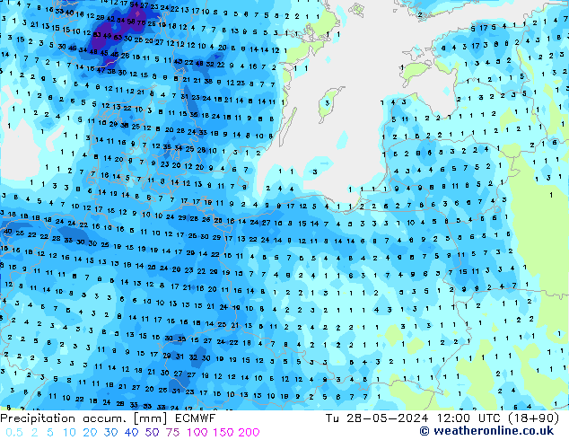 Precipitation accum. ECMWF wto. 28.05.2024 12 UTC