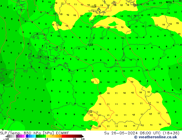 SLP/Temp. 850 hPa ECMWF Su 26.05.2024 06 UTC