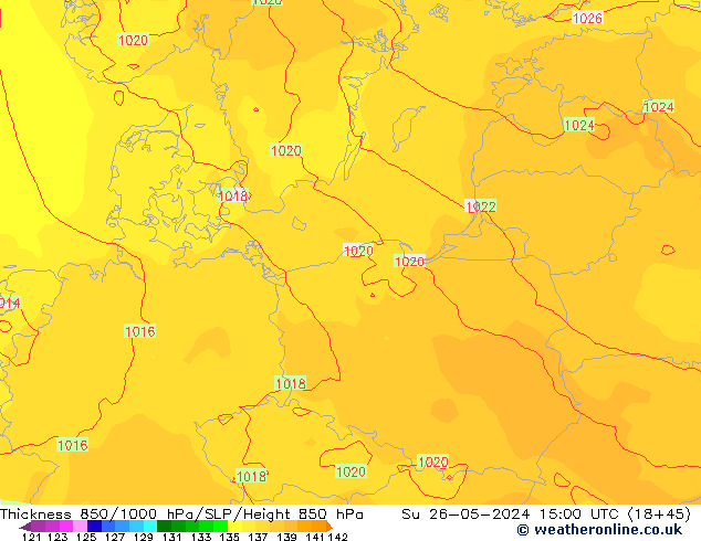 Thck 850-1000 hPa ECMWF Su 26.05.2024 15 UTC