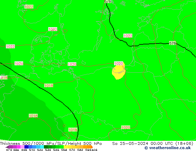 Schichtdicke 500-1000 hPa ECMWF Sa 25.05.2024 00 UTC