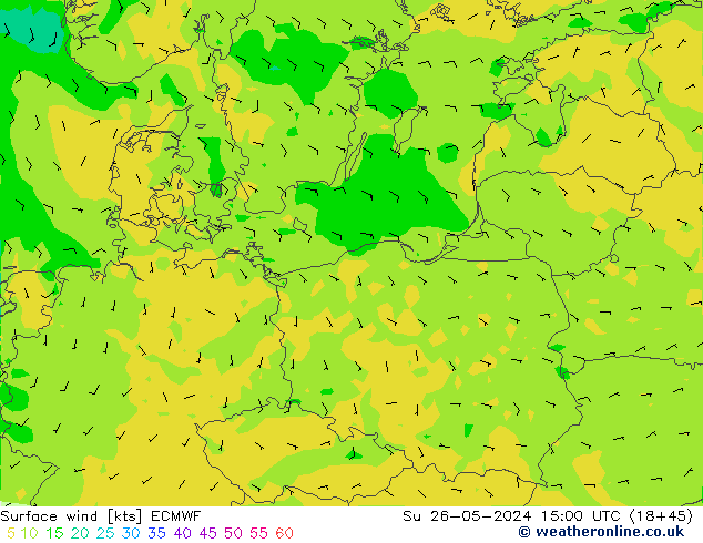 Vento 10 m ECMWF dom 26.05.2024 15 UTC