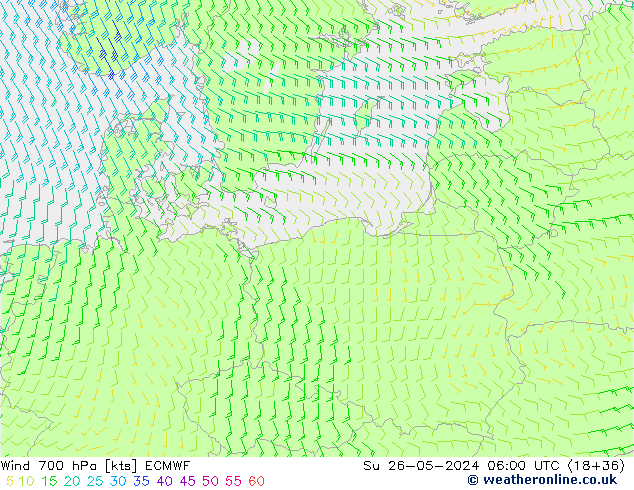 Viento 700 hPa ECMWF dom 26.05.2024 06 UTC