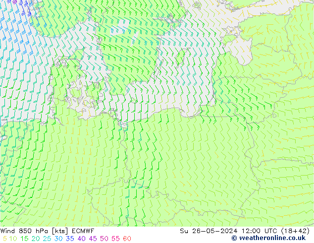 Vento 850 hPa ECMWF Dom 26.05.2024 12 UTC