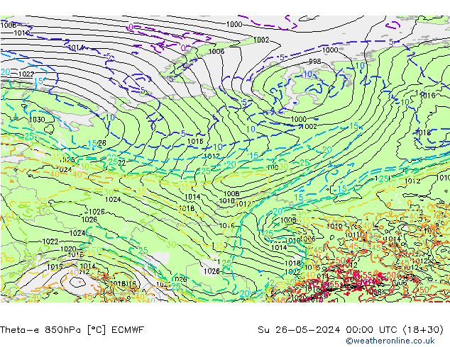 Theta-e 850hPa ECMWF Paz 26.05.2024 00 UTC