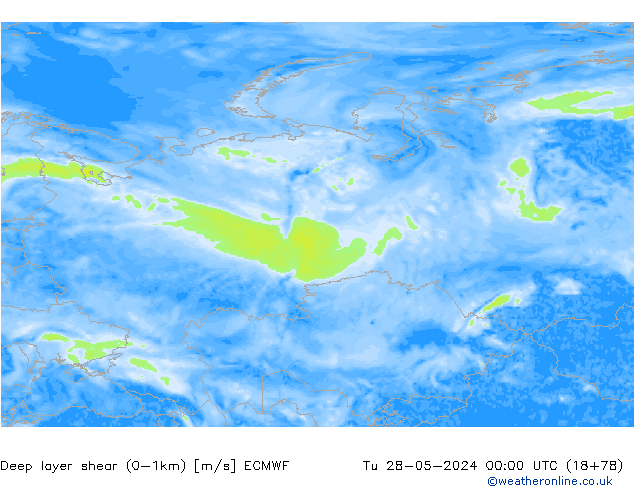 Deep layer shear (0-1km) ECMWF вт 28.05.2024 00 UTC