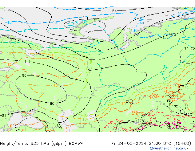 Yükseklik/Sıc. 925 hPa ECMWF Cu 24.05.2024 21 UTC