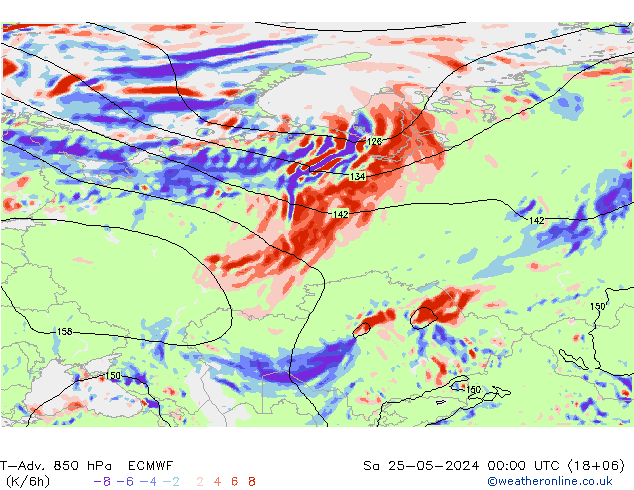 T-Adv. 850 гПа ECMWF сб 25.05.2024 00 UTC