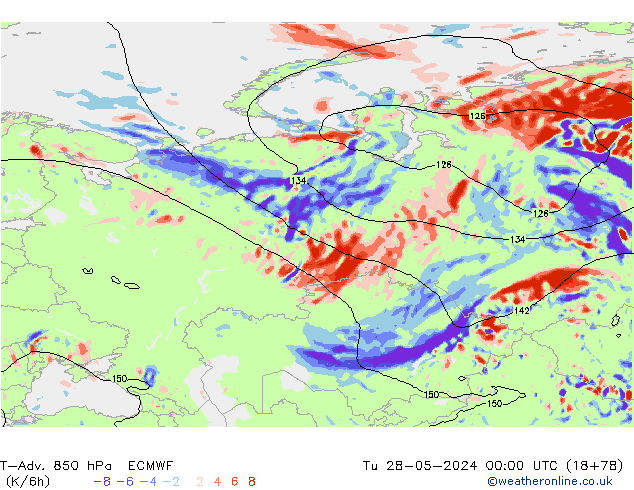 T-Adv. 850 hPa ECMWF Út 28.05.2024 00 UTC