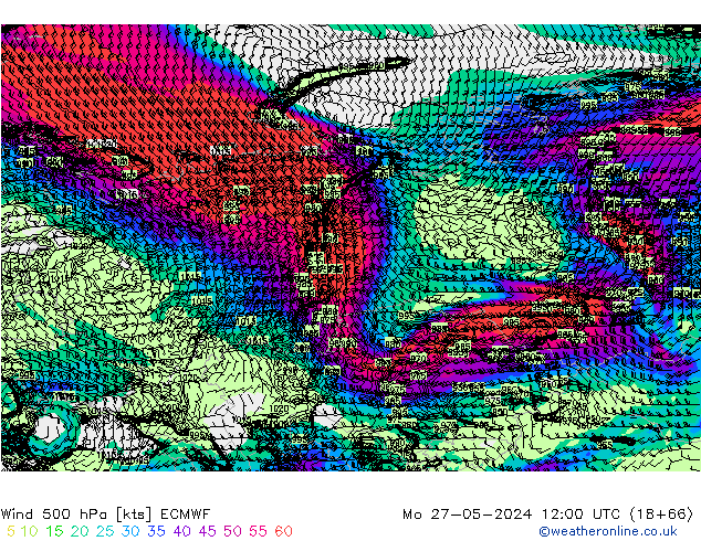 wiatr 500 hPa ECMWF pon. 27.05.2024 12 UTC