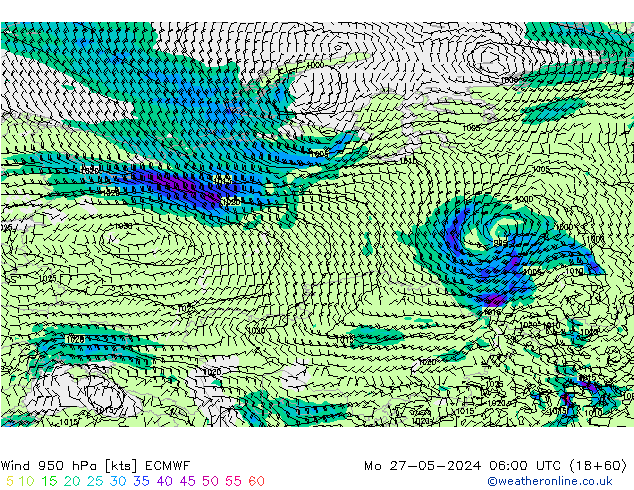 wiatr 950 hPa ECMWF pon. 27.05.2024 06 UTC