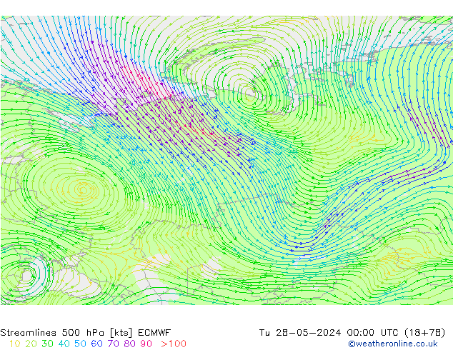 ветер 500 гПа ECMWF вт 28.05.2024 00 UTC