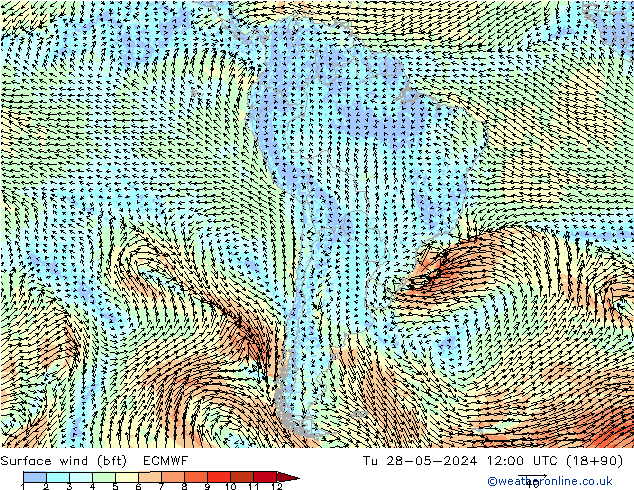 Wind 10 m (bft) ECMWF di 28.05.2024 12 UTC