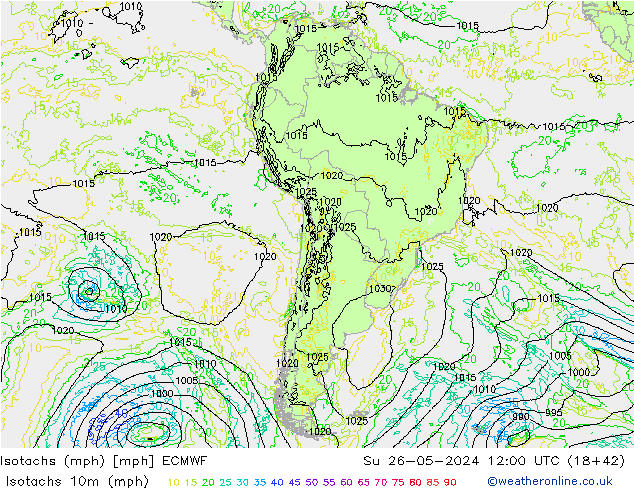 Isotachs (mph) ECMWF Su 26.05.2024 12 UTC