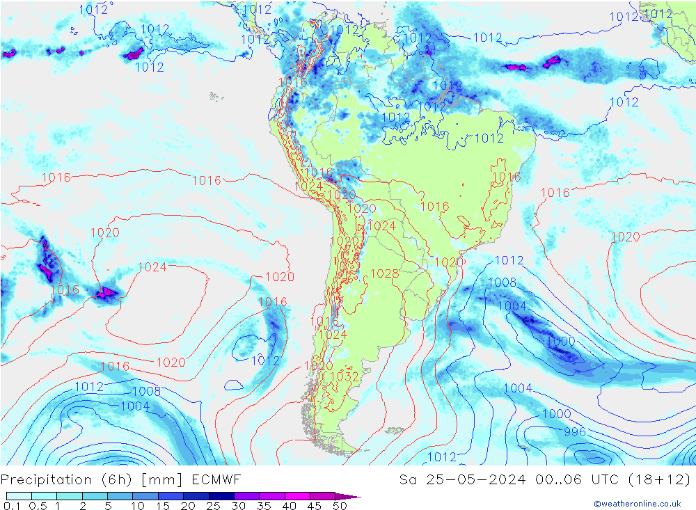 Z500/Rain (+SLP)/Z850 ECMWF Sáb 25.05.2024 06 UTC