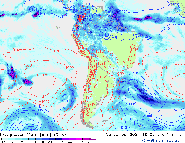 Precipitation (12h) ECMWF Sa 25.05.2024 06 UTC