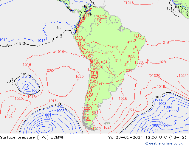 Presión superficial ECMWF dom 26.05.2024 12 UTC