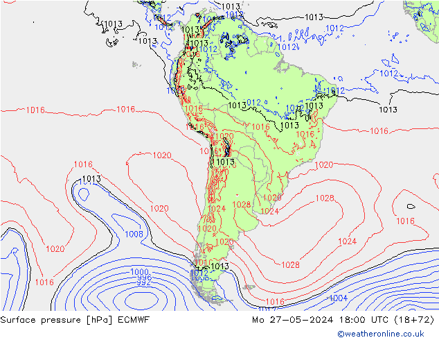 ciśnienie ECMWF pon. 27.05.2024 18 UTC