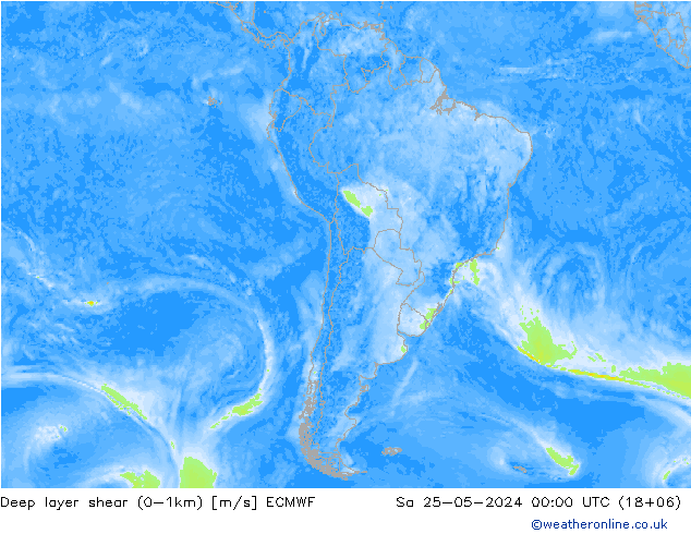 Deep layer shear (0-1km) ECMWF Sa 25.05.2024 00 UTC