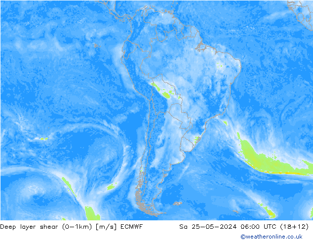 Deep layer shear (0-1km) ECMWF  25.05.2024 06 UTC