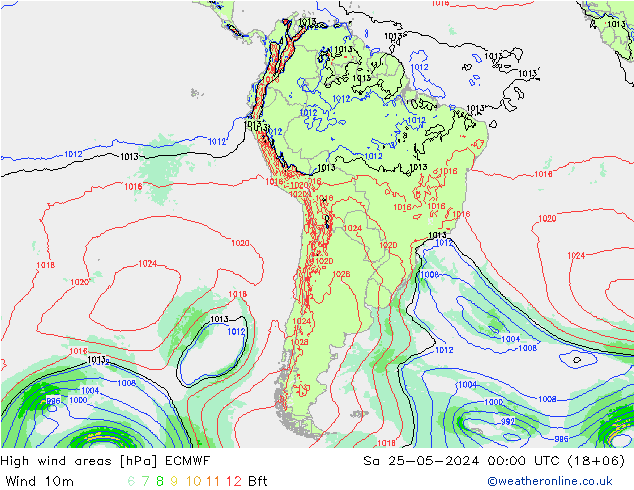 High wind areas ECMWF Sa 25.05.2024 00 UTC