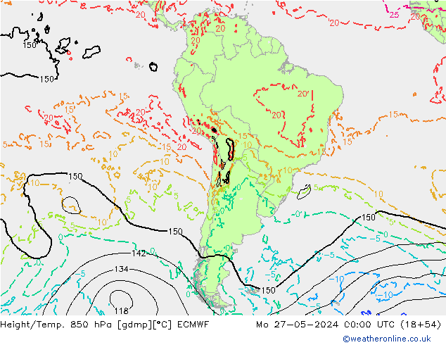 Z500/Yağmur (+YB)/Z850 ECMWF Pzt 27.05.2024 00 UTC