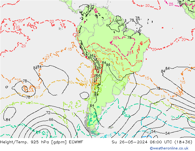 Geop./Temp. 925 hPa ECMWF dom 26.05.2024 06 UTC