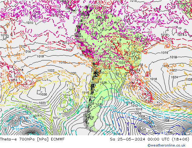 Theta-e 700hPa ECMWF sáb 25.05.2024 00 UTC