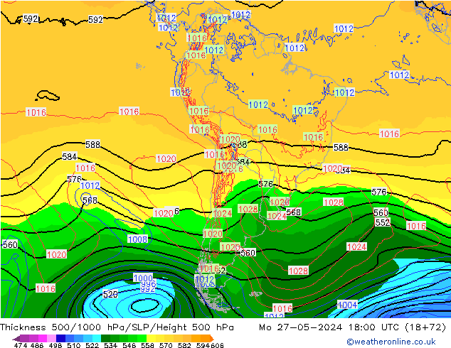 Thck 500-1000hPa ECMWF Mo 27.05.2024 18 UTC