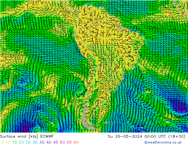 Rüzgar 10 m ECMWF Paz 26.05.2024 00 UTC