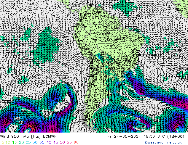 Vento 950 hPa ECMWF Sex 24.05.2024 18 UTC