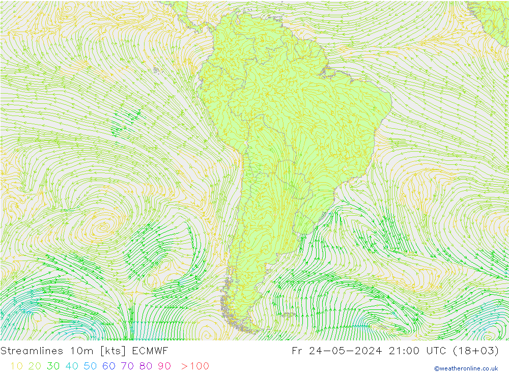 Streamlines 10m ECMWF Fr 24.05.2024 21 UTC