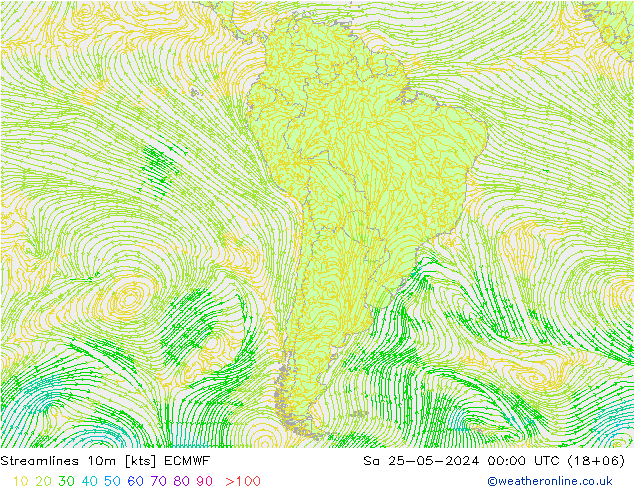 Streamlines 10m ECMWF Sa 25.05.2024 00 UTC