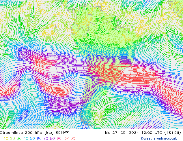 Linha de corrente 200 hPa ECMWF Seg 27.05.2024 12 UTC