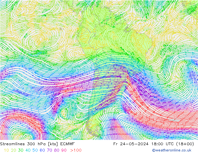 Ligne de courant 300 hPa ECMWF ven 24.05.2024 18 UTC