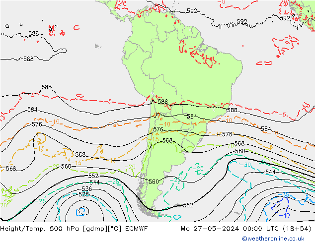 Z500/Yağmur (+YB)/Z850 ECMWF Pzt 27.05.2024 00 UTC