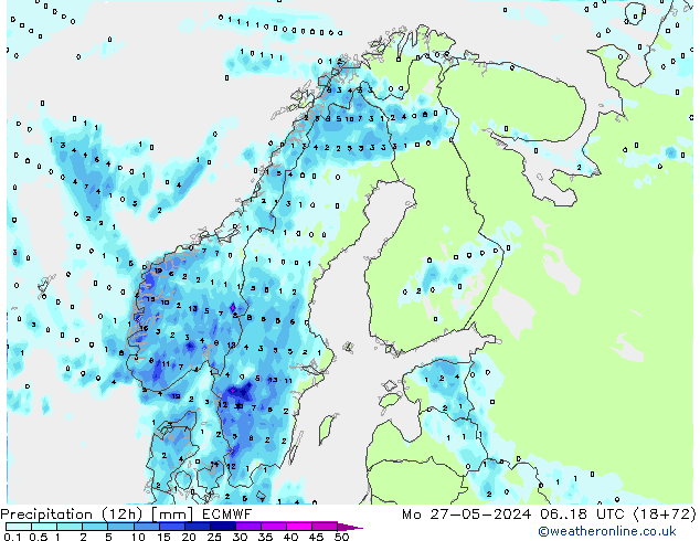 Precipitazione (12h) ECMWF lun 27.05.2024 18 UTC