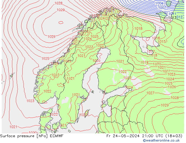 Surface pressure ECMWF Fr 24.05.2024 21 UTC