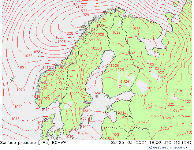 Bodendruck ECMWF Sa 25.05.2024 18 UTC