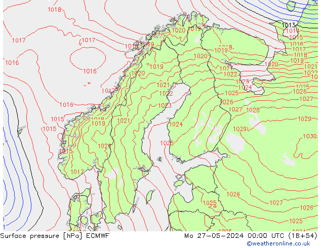 pressão do solo ECMWF Seg 27.05.2024 00 UTC