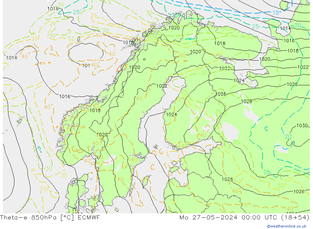 Theta-e 850hPa ECMWF Po 27.05.2024 00 UTC